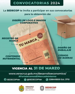 SEDECOP invita a las micro, pequeñas y medianas empresas constituidas como persona física o moral, activas en territorio veracruzano y ante el SAT, a participar en las convocatorias Listos para Comercializar e Impulso Productivo 2024, vigentes hasta el 31 de marzo.
