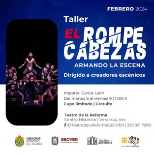 La Secretaría de Cultura de Veracruz invita a participar en el taller de composición coreográfica El rompecabezas, impartido por la Compañía ADC. Las sesiones tendrán lugar del martes 6 al viernes 9 de febrero, a partir de las 11:00 horas, en la sala principal del Teatro de la Reforma. La actividad es gratuita, con registro previo.