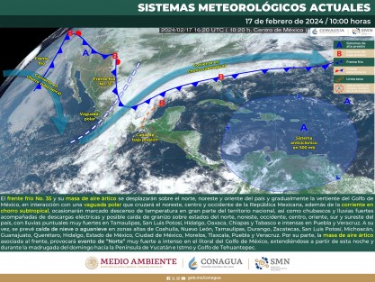 El frente frío 35, ha ingresado al noroeste del Golfo de México y se espera cruce el estado de Veracruz entre este mediodía y la medianoche de hoy.