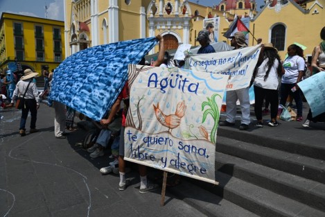 Luego de caminar por varias calles, la Marcha por el Agua se concentró en la Plaza Lerdo, donde activistas y ciudadanos advirtieron que los tandeos exhiben que la falta de agua es una situación de emergencia.