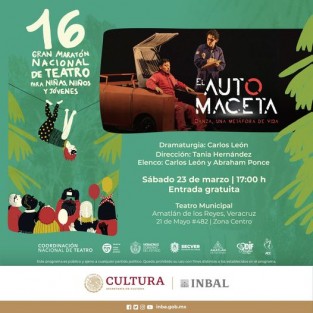 Los próximos 23 y 24 de marzo se llevará a cabo la décimo sexta edición del Gran Maratón Nacional de Teatro para niñas, niños y jóvenes, un gran festejo organizado por la Coordinación Nacional de Teatro del Instituto Nacional de Bellas Artes y Literatura en conmemoración por el Día Mundial del Teatro para Niñas, Niños y Jóvenes.