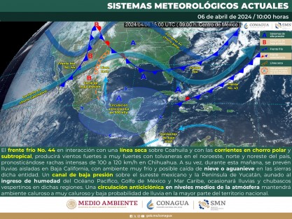  Cielo medio nublado con lluvias aisladas en Veracruz. Sin lluvias el resto de la región. Por la mañana, ambiente templado, así como fresco a frío y con nieblas en zonas altas de la región. Por la tarde, ambiente cálido a caluroso. Viento de componente sur (surada) con rachas de 50 a 70 km/h en Tamaulipas y Veracruz.