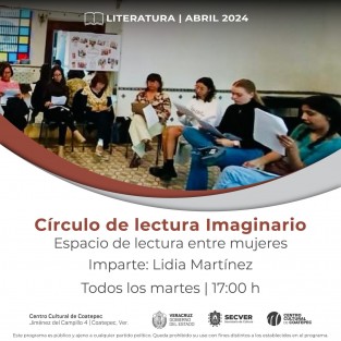  El Círculo de lectura y creatividad está dirigido a infancias de entre 7 y 11 años de edad, y las sesiones se realizan los martes a las 16:30 horas. También se invita a mujeres de 18 años en adelante a sumarse al círculo de lectura Imaginario. Espacio de lectura entre mujeres, los martes a las 17:00 horas.