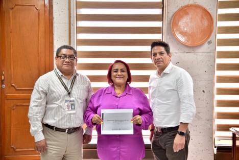 La presidenta de la Mesa Directiva de la LXVI Legislatura, diputada Adriana Esther Martínez Sánchez, recibió de los ciudadanos Ángel Luis García Murrieta y Marcos Javier Martínez Ramiro un proyecto de iniciativa de reforma que pretende incluir la fracción IX al Artículo 32 de la Ley que Regula las Construcciones Públicas y Privadas del Estado de Veracruz. 
