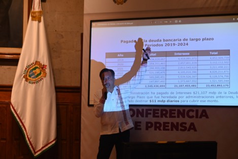 En conferencia de prensa, el mandatario y el secretario de Finanzas, José Luis Lima Franco, explicaron que en 2018 la deuda total ascendía a 87 mil 207 millones de pesos. 