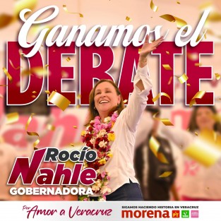 ¡Ganamos el segundo debate y vamos a ganar el 2 de junio! publicó  Rocío Nahle en sus redes sociales tras el segundo ejercicio convocado por el OPLE. 