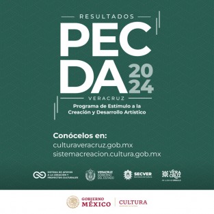 La Secretaría de Cultura del Gobierno de México, a través del Sistema de Apoyos a la Creación y Proyectos Culturales (SACPC), en colaboración con la Secretaría de Cultura del Gobierno del Estado de Veracruz, presentan los resultados de la convocatoria al Programa de Estímulos a la Creación y Desarrollo Artístico (PECDA Veracruz) 2024. 