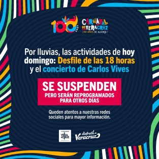 Debido a la lluvia, las actividades de este domingo del Carnaval de Veracruz se suspendieron. La alcaldesa informó que el desfile se repondrá el día miércoles. 