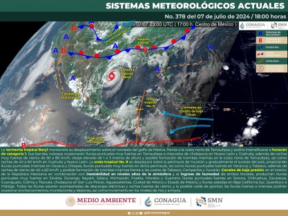 Durante esta noche y madrugada, la tormenta tropical Beryl mantendrá su desplazamiento sobre el noroeste del golfo de México, frente a la costa norte de Tamaulipas y podría intensificarse a huracán de categoría 1. 
