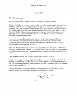 A través de un comunicado el presidente Estadunidense Joe Biden, anunció su declinación a buscar la reelección en el cargo, manifestando su respaldo a la Vicepresidenta Kamala Harris para ser la candidata del partido Demócrata. 