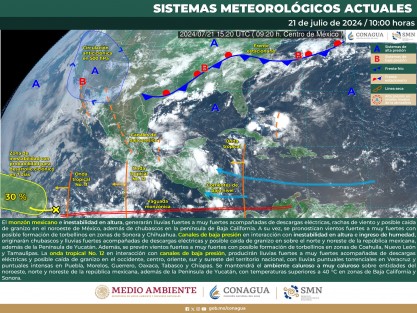 En porciones bajas de las cuencas de los ríos Tecolutla, Nautla, Misantla, Actopan, La Antigua, Jamapa y Papaloapan, además de Los Tuxtlas se observa nubosidad asociada a chubascos y tormentas puntuales fuertes acompañadas de actividad eléctrica y viento en rachas, especialmente en las inmediaciones de los municipios de Nautla, Vega de Alatorre, Misantla y Alto Lucero; en tanto que sobre zonas montañosas desde la cuenca del Tuxpan hasta el Coatzacoalcos la nubosidad se asocia a lluvias o lloviznas dispersas. 