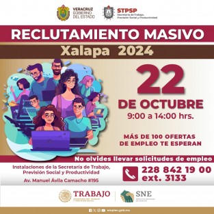 La Secretaría de Trabajo, Previsión Social y Productividad (STPSP) y el Servicio Nacional de Empleo (SNE) llevarán la Feria Nacional de Empleo para la Inclusión Laboral a los municipios de Minatitlán y Poza Rica, a fin de que la población tenga acceso a oportunidades dignas y bien remuneradas.