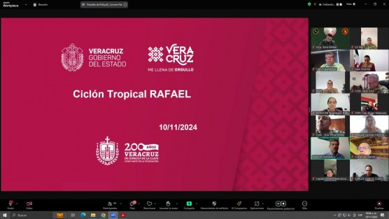 Esta mañana en sesión del Comité Estatal de Emergencias encabezada por el gobernador, Cuitláhuac García Jiménez, PC informó que la Coordinación Nacional de Protección Civil mantiene el SIAT-CT, Alerta Azul, peligro muy bajo para Veracruz por la Tormenta Tropical Rafael, que continúa desorganizándose y perdiendo intensidad; esta noche, saldría de la categoría de Ciclón Tropical.