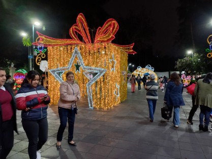A un mes de Navidad, los xalapeños ya disfrutan de la iluminación de temporada colocada en el parque Juárez. 