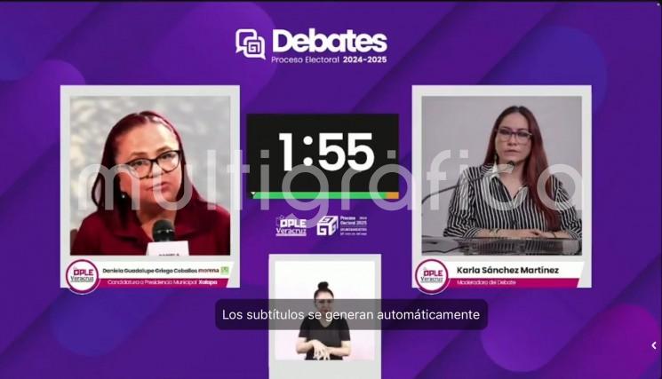 Con una postura propositiva, respetuosa y las acciones afirmativas que mandata la ley respecto a la inclusión, Daniela Griego Ceballos, candidata a la presidencia municipal de Xalapa por la coalición Sigamos Haciendo Historia (Morena–Partido Verde), participó activamente en el debate oficial entre aspirantes a la alcaldía, convocado por el Organismo Público Local Electoral (OPLE)