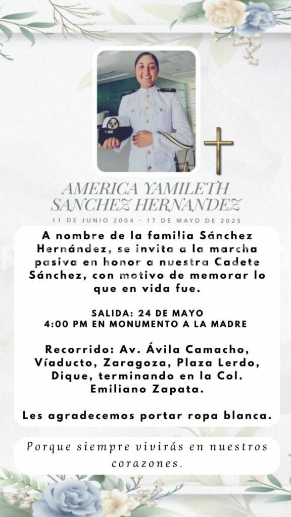 Ciudadanos se preparan para marchar en memoria de América Yamileth Sánchez, cadete xalapeña fallecida en el accidente del Buque Cuauhtémoc; la marcha recorrerá calles del centro de la capital veracruzana.