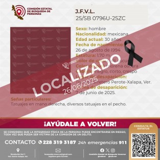 José Francisco Velasco López, trailero originario de Toxtlacoaya,  fue hallado sin vida tras casi tres semanas de desaparición. Su familia fue notificada por la FGE de Veracruz.
