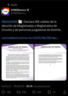 El Instituto Nacional Electoral (INE) concluyó la validación del proceso PEEPJF 2024-2025, dejando vacantes 46 cargos judiciales tras detectar incumplimientos académicos en las candidaturas más votadas.
