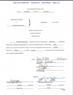 Documento firmado por Ovidio Guzmán López, alias ‘El Ratón’, en donde se declara culpable y  solicita que su caso sea resuelto en el Distrito Norte de Illinois.
