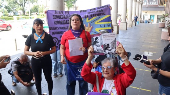 Adriana González Valera, persona con discapacidad auditiva, en compañía de algunos compañeros protestaron contra el Instituto Municipal de las Mujeres de Xalapa por contratar a un trabajador que la violentó.
