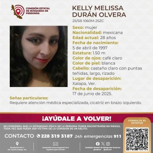 Se solicita la colaboración de la ciudadania para localizara la C.Kelly Melissa Durán Olvera, cualquier información contactar al número o correo electrónico que aparece en el margen del boletín