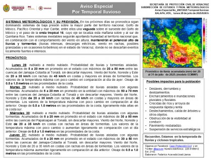 Lunes 28: nublado a medio nublado. Probabilidad de lluvias y tormentas aisladas. 