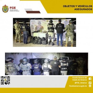 Objetos asegurados en operativo de cateo con fuerzas federales y estatales en Sayula de Alemán.