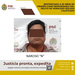 Sentenciado a 20 años de prisión como responsable del delito de homicidio doloso calificado
