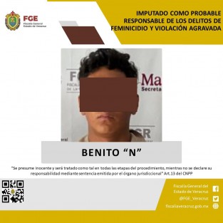 La Fiscalía Coordinadora Especializada en Delitos contra las Mujeres, Feminicidio, Familia y Trata de Personas realizó imputación en contra de Benito “N” como probable responsable de los delitos de feminicidio y violación agravada, cometidos en agravio de una víctima de identidad resguardada, quien resultaba ser su abuela.