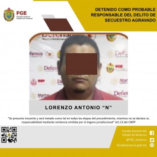 
La Fiscalía General del Estado informa que, como resultado de una acción operativa conjunta entre la Unidad Especializada en Combate al Secuestro y la Extorsión y Unidad Especializada en Combate al Secuestro del Estado de Tamaulipas, cumplimentó orden de aprehensión en aquel estado, en contra de Lorenzo Antonio “N” como probable responsable del delito de secuestro agravado en agravio de la víctima N.H.G.

