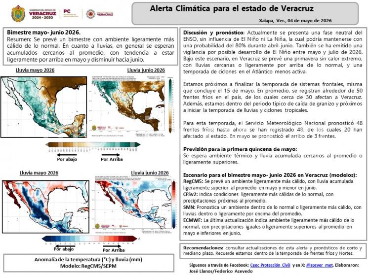 Se espera ambiente térmico y lluvia acumulada cercanos al promedio o ligeramente superiores.
