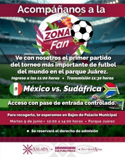 Confirma ayuntamiento de Xalapa transmisión de partidos de México en el parque Juárez durante el mundial