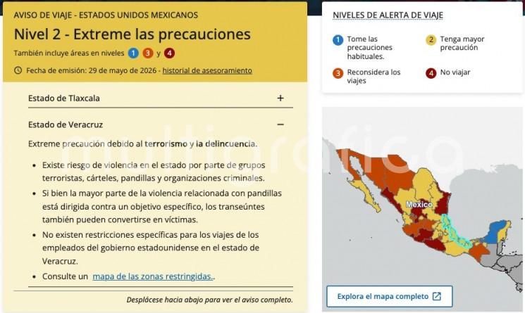 Veracruz, entre los estados donde EU recomienda extremar precauciones durante el Mundial por violencia