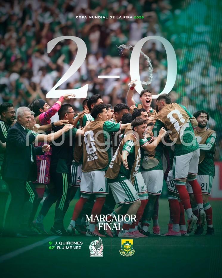 Tras el silbatazo final, la Selección Nacional celebró el resultado a través de sus redes sociales con el mensaje: -¡Triunfo en una atmósfera incondicional! Nos llevamos los primeros 3 puntos contra Sudáfrica en nuestro debut, en nuestra casa y con nuestra gente. 
¡Vamooos! #SomosMéxico-.
