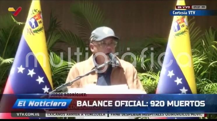 Presidente de la AN informó que van 920 fallecidos a causa del doble terremoto
