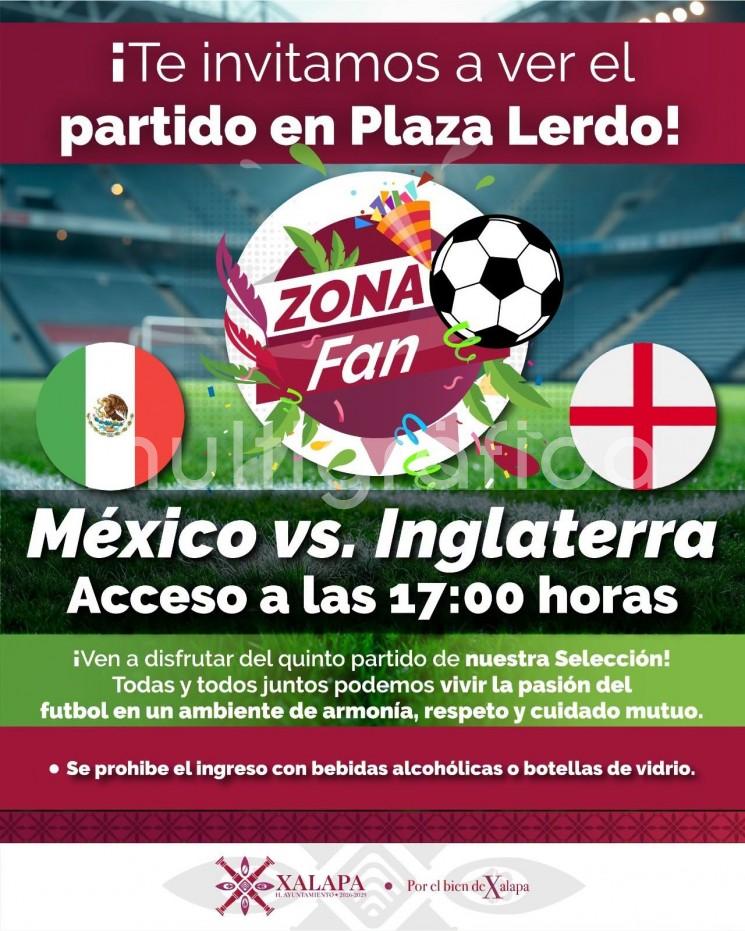 
Xalapa vivirá la pasión del México vs Inglaterra en la Zona Fan
