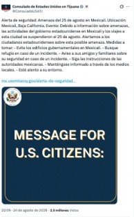 EU emite alerta de seguridad en Mexicali por presunta amenaza; suspende actividades y viajes de su personal