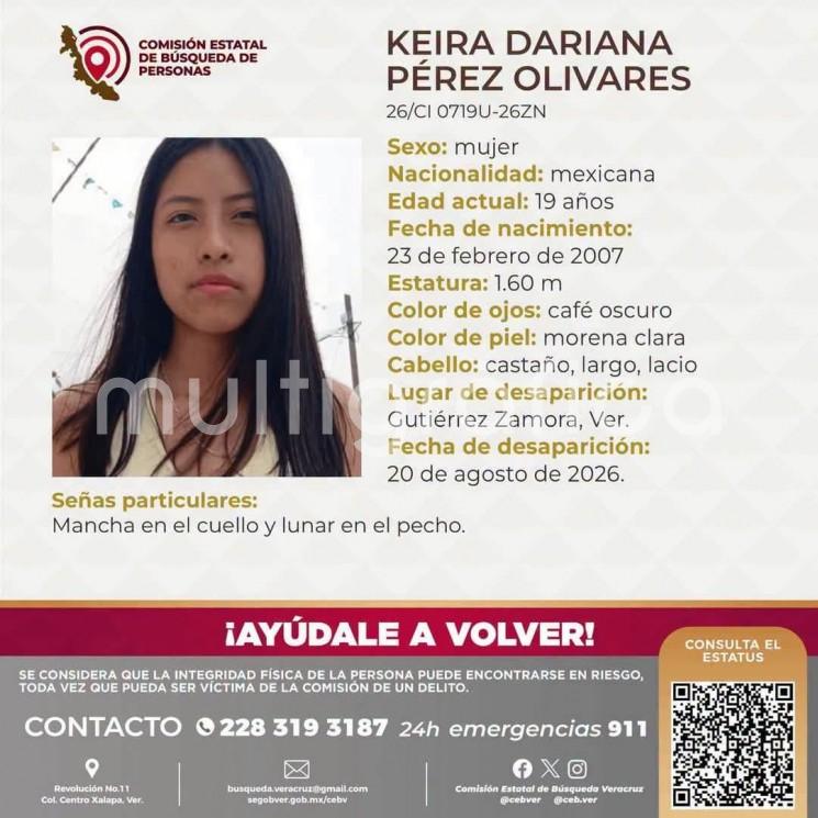 Buscan a Keira Dariana Pérez Olivares, jovencita que esta desaparecida en Gutiérrez Zamora