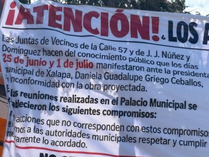 Vecinos de la colonia 2 de Abril rechazan obras en la calle 57 y exigen al Ayuntamiento de Xalapa respetar acuerdos 