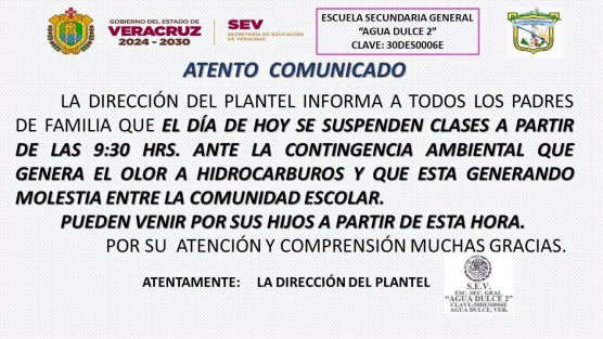 Suspenden clases en Agua Dulce por fuerte olor a amoníaco; también lo reportan en Tabasco