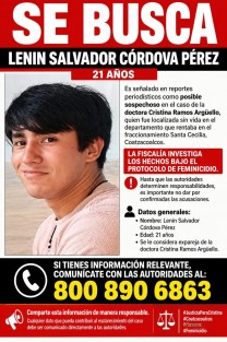 Buscan a Lenin Salvador Córdova Pérez por caso de la doctora Cristina