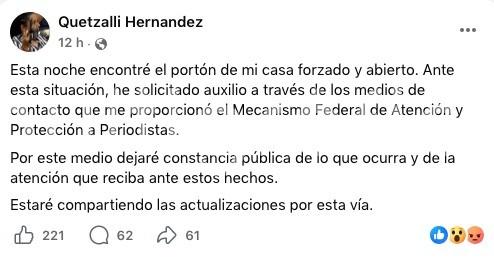 Desde Agencia Multigráfica reiteramos nuestra solidaridad con la periodista y exigimos a las autoridades que actúen con responsabilidad, diligencia y transparencia para garantizar su seguridad y el pleno ejercicio de la libertad de expresión